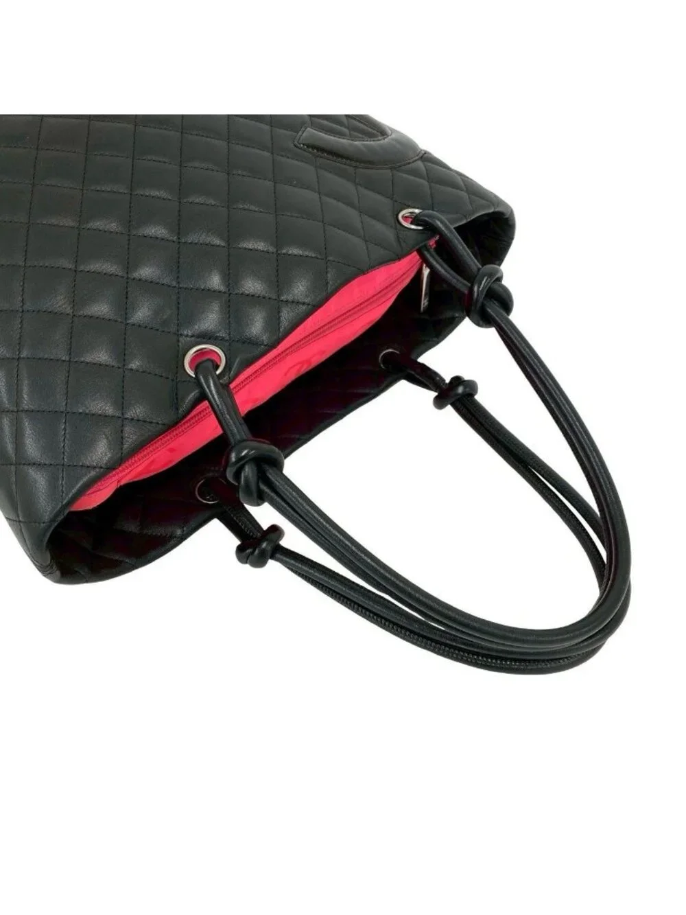 Chanel With Card Cambon Line CC Logo Leather Tote Black